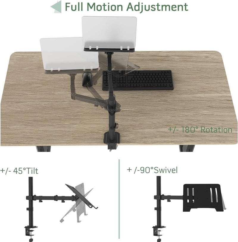 UPGRAVITY Laptop Desk Mount, Single Laptop Stand Arm with Vented Tray for 17 inch Notebook or 14”-32” Monitor, Holds up to 17.6 lbs, Fully Adjustable, Clamp/Grommet Mounting, VESA 75/100mm - Image 3